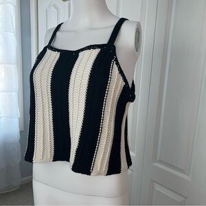 HYFVE Sweater Crochet Tank L Black & Off-white Striped Cotton Open Back